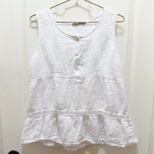 Valentina Naldi 100% Linen Tank Top Size M White Peasant Italian Cottagecore